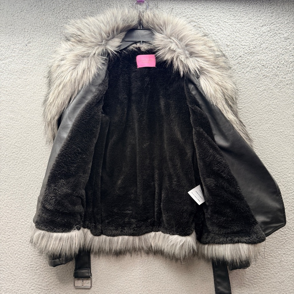 Azalea Wang Empire Bonded Faux Leather Fur Moto Long Sleeve Bomber Jacket Size L - Picture 6 of 13